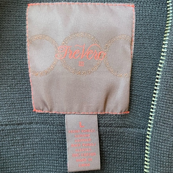 Tre Vero Men's Black Leather Sweater Jacket Button Front Stand Collar size L - Picture 7 of 14